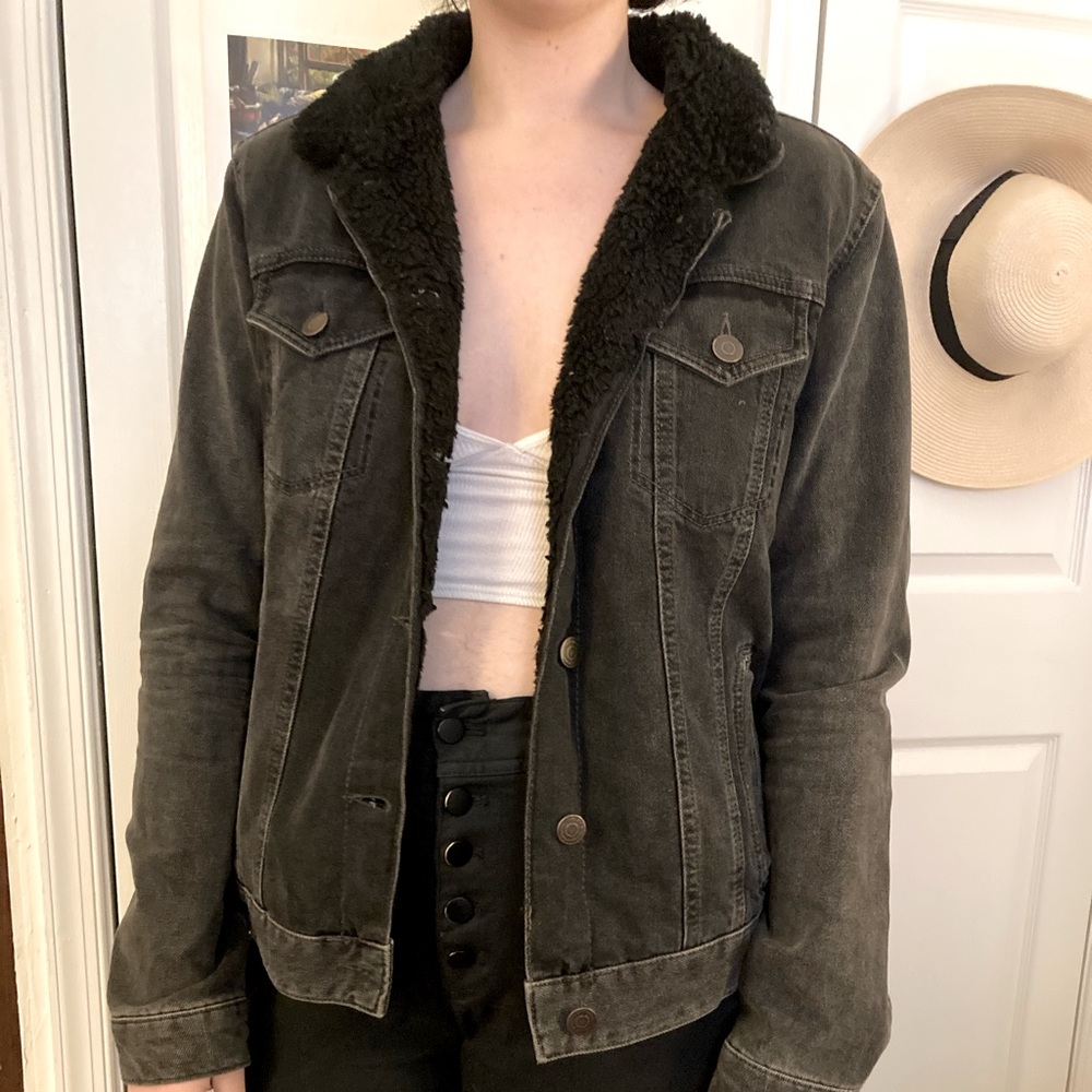 Black Shearling Lined Denim Jacket